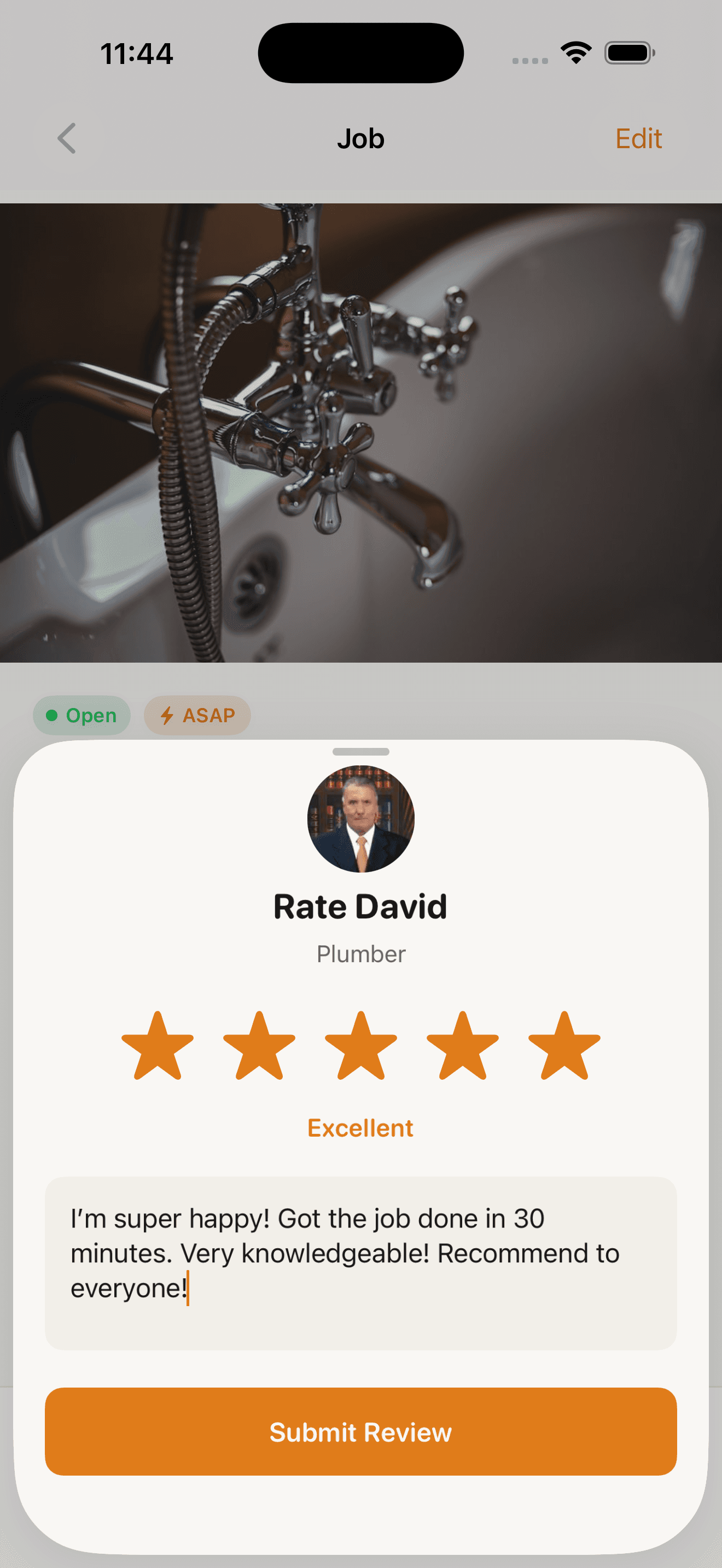 Leave a review screen